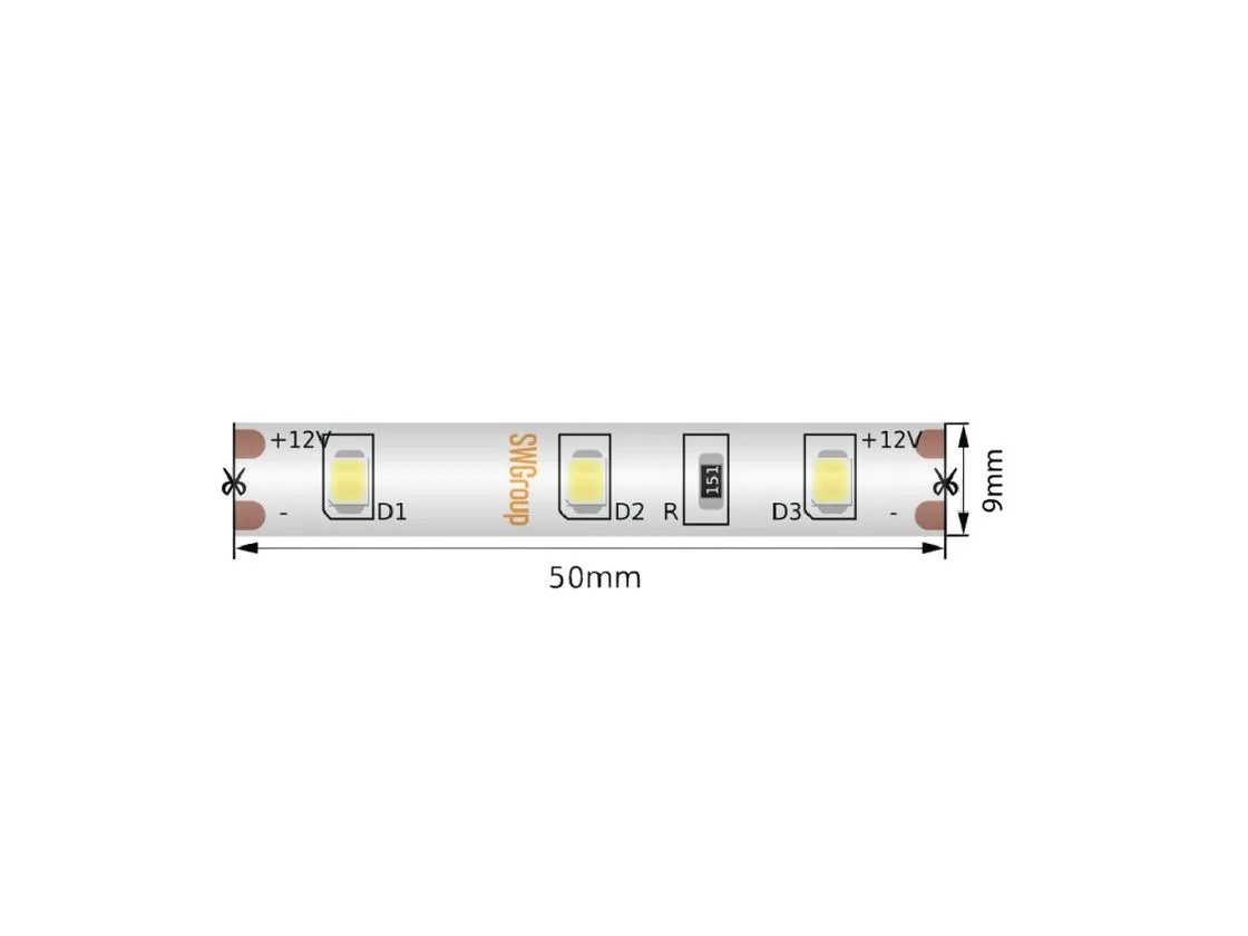 SWG Светодиодная лента 2835, 60 LED/м, 4,8 Вт/м, 12В , IP66, Цвет: Теплый белый, SWG260-12-4.8-WW-66-M